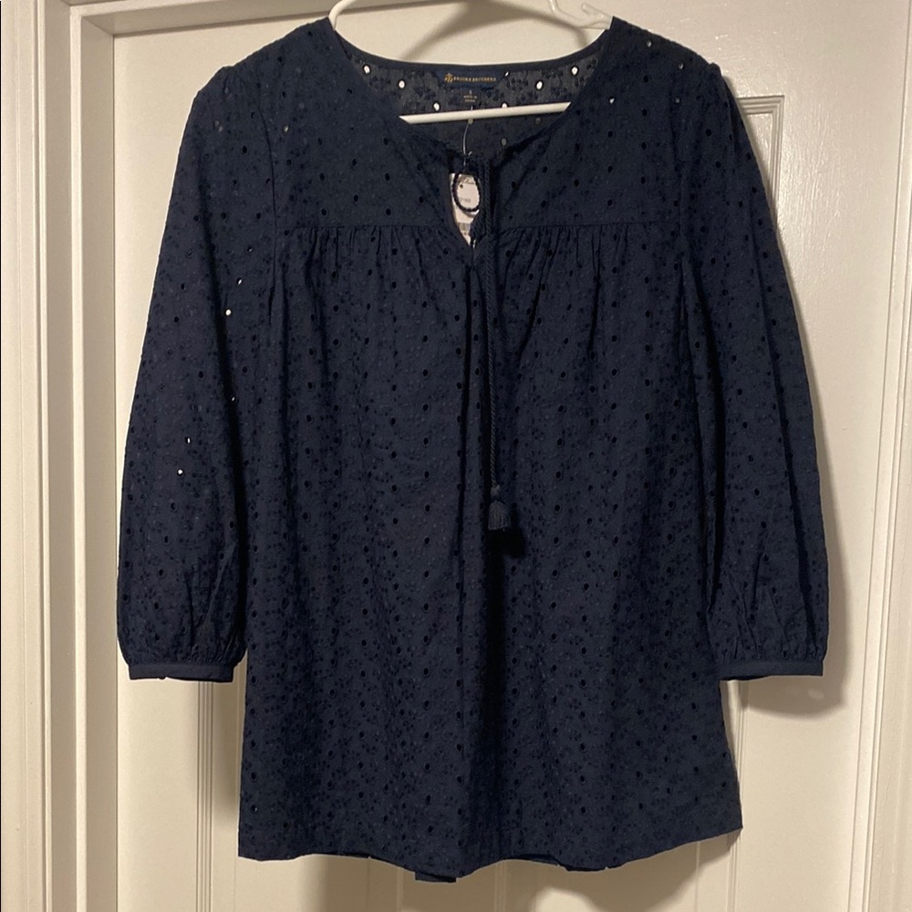 Brooks Brothers *New* Navy Eyelet Blouse